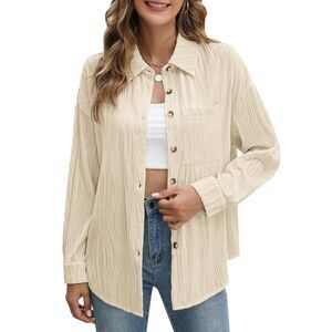 Beige Waffle Button Down Shirt, LARGE, 7F-154T009